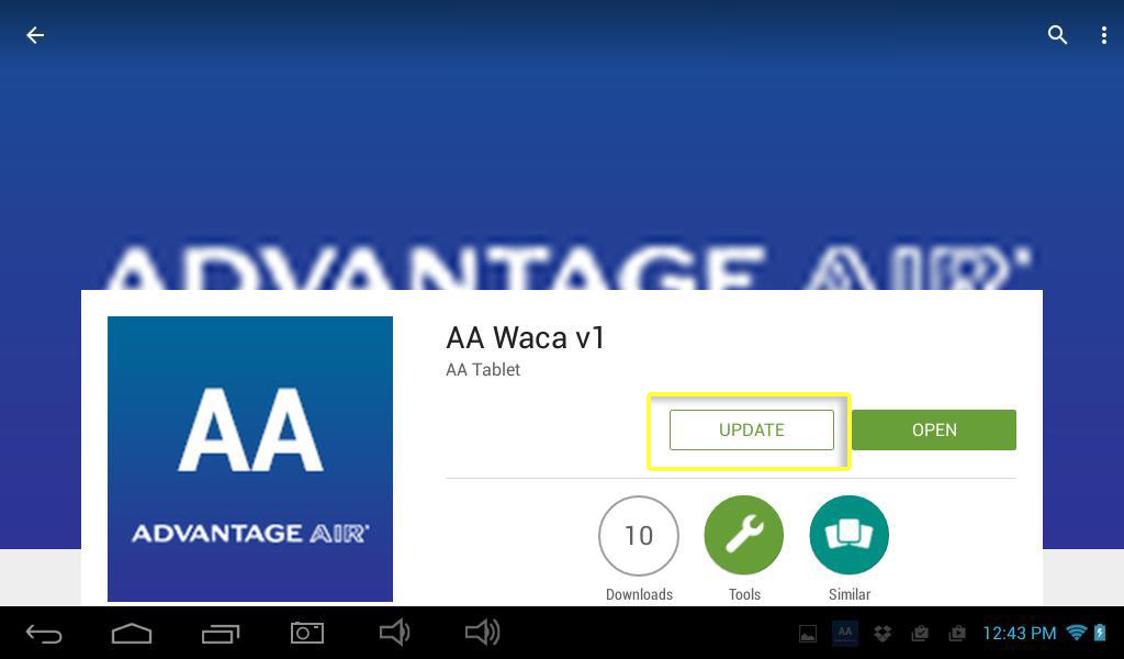 Step 33 – You should now see the AA Waca v1 app; press the AA logo. Step 34