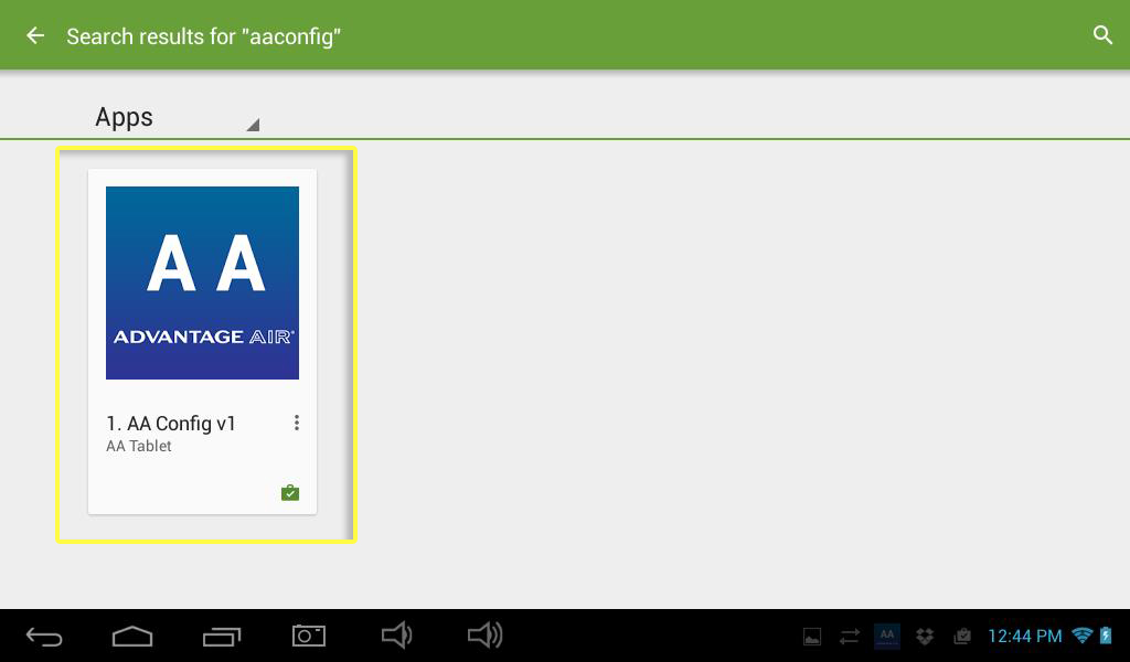 Step 39 – You should now see the AA Config v1 app; press the AA logo.
