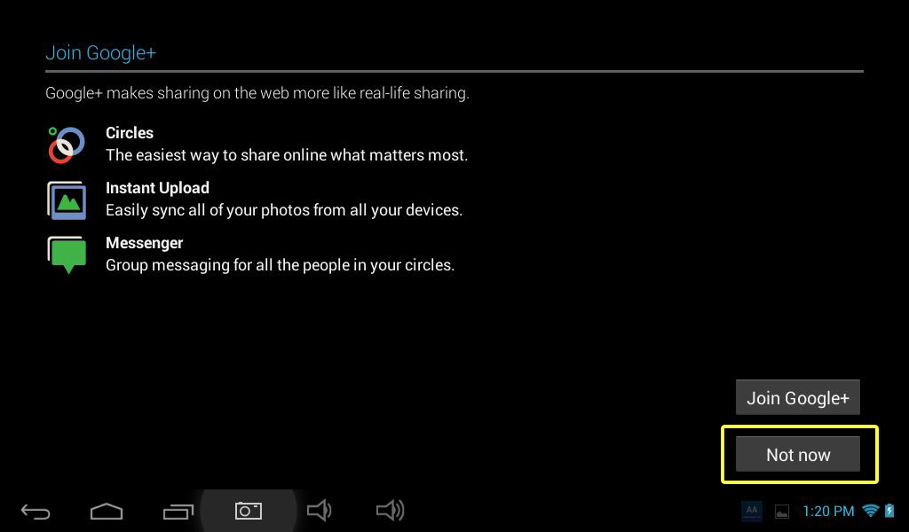 Step 17 – You will now asked if you would like to join Google+ this is Googles social media website (Facebook alternative); we are going to click NOT NOW you can always explore Google+ at a later stage. Example@example.com Thomas